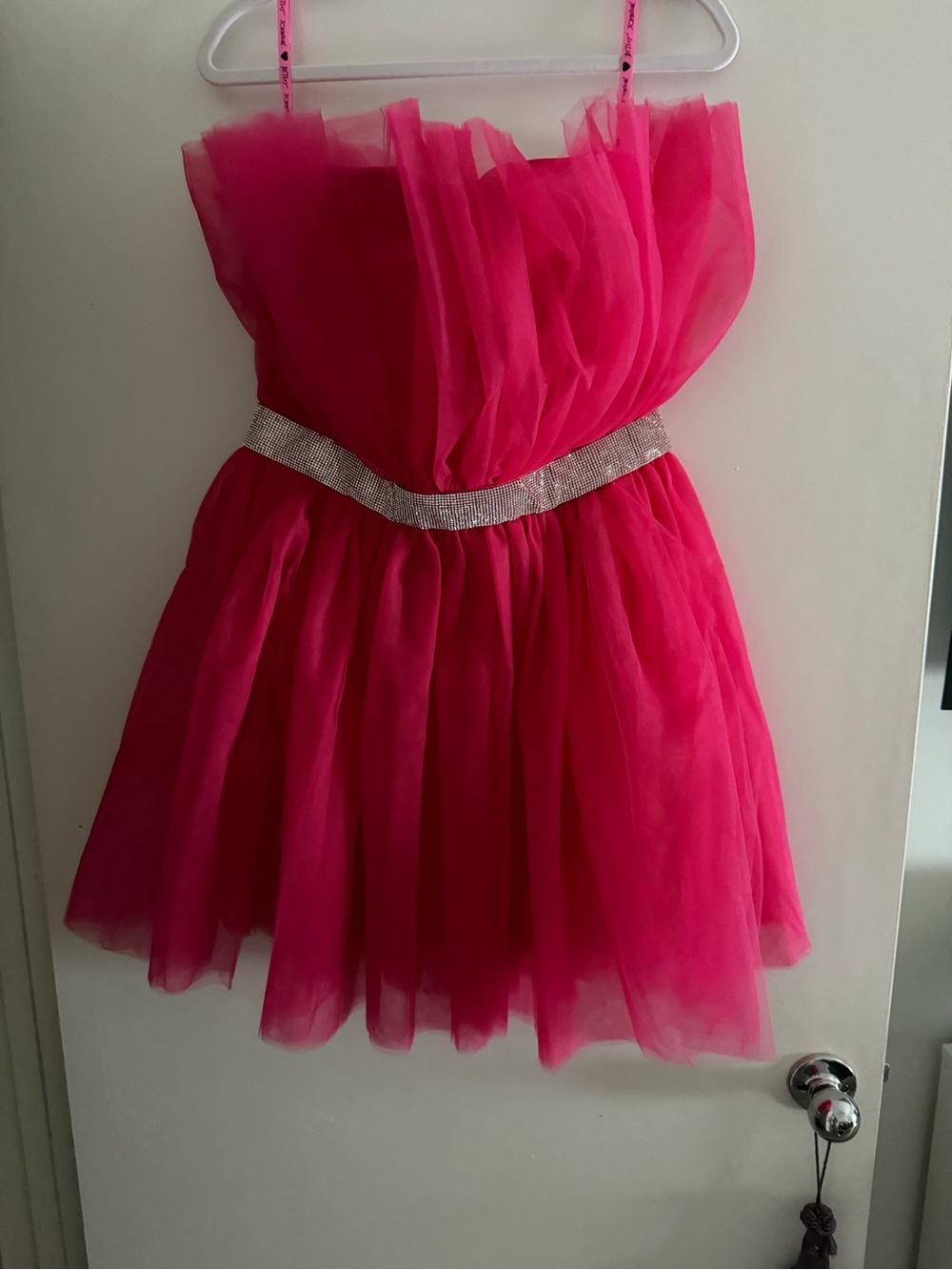 Betsey Johnson Hot Pink Strapless Tulle Party Dress with Sparkle Waist